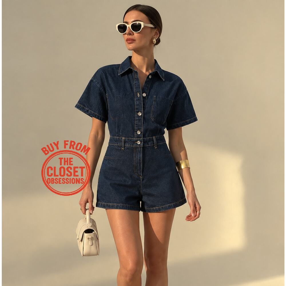 Zara Denim Romper Playsuit Belted Short Sleeve Utility Jumpsuit NWT M - Picture 2 of 16